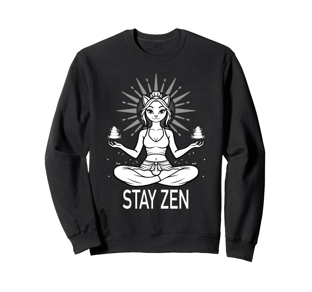 Stay Zen Cat Meditation Calm Yoga Sweatshirt - Custom Art Print for Adults - T-Shirt, Sweatshirt, Hoodie