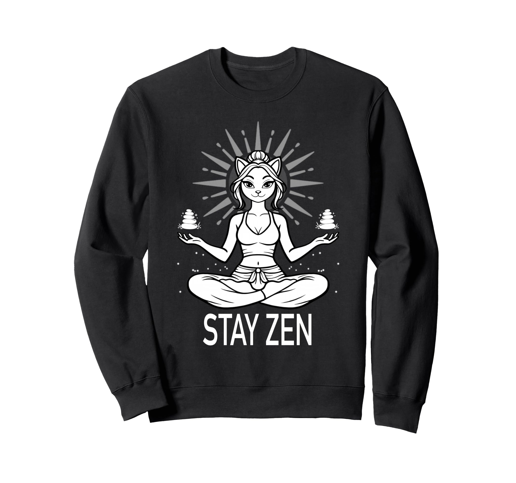 Stay Zen Cat Meditation Calm Yoga Sweatshirt - Custom Art Print for Adults - T-Shirt, Sweatshirt, Hoodie