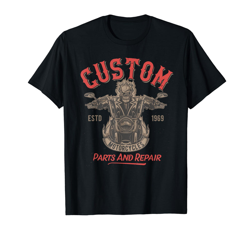 Badass Skeleton Motorcycle Flames Front T-Shirt - Unique Graphic Men Women - T-Shirt, Sweatshirt, Hoodie