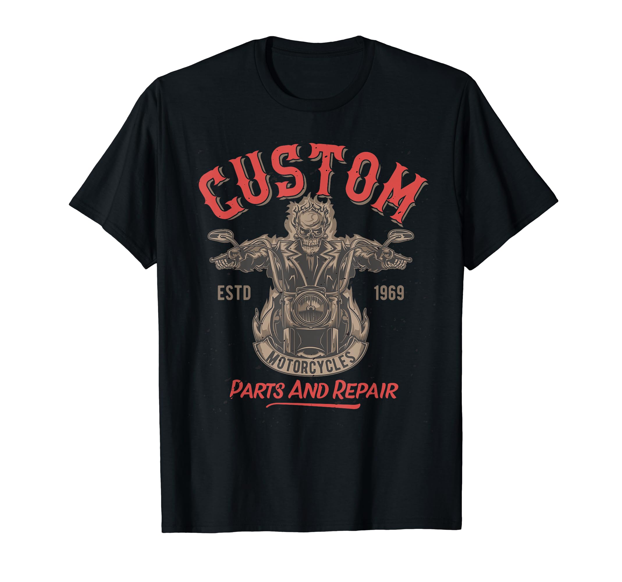 Badass Skeleton Motorcycle Flames Front T-Shirt - Unique Graphic Men Women - T-Shirt, Sweatshirt, Hoodie