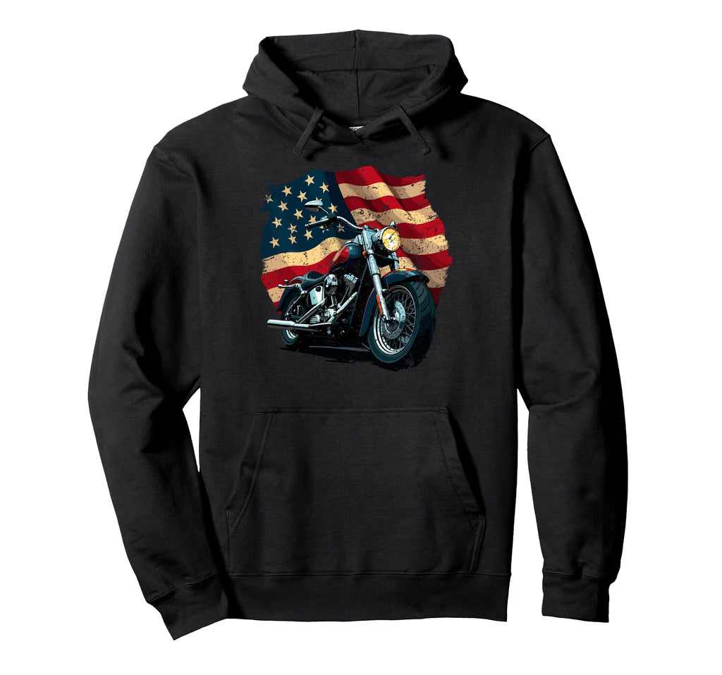 Us Flag Biker Riding Lover Motorcycle Hoodie - Minimalist Print Men Women - T-Shirt, Sweatshirt, Hoodie