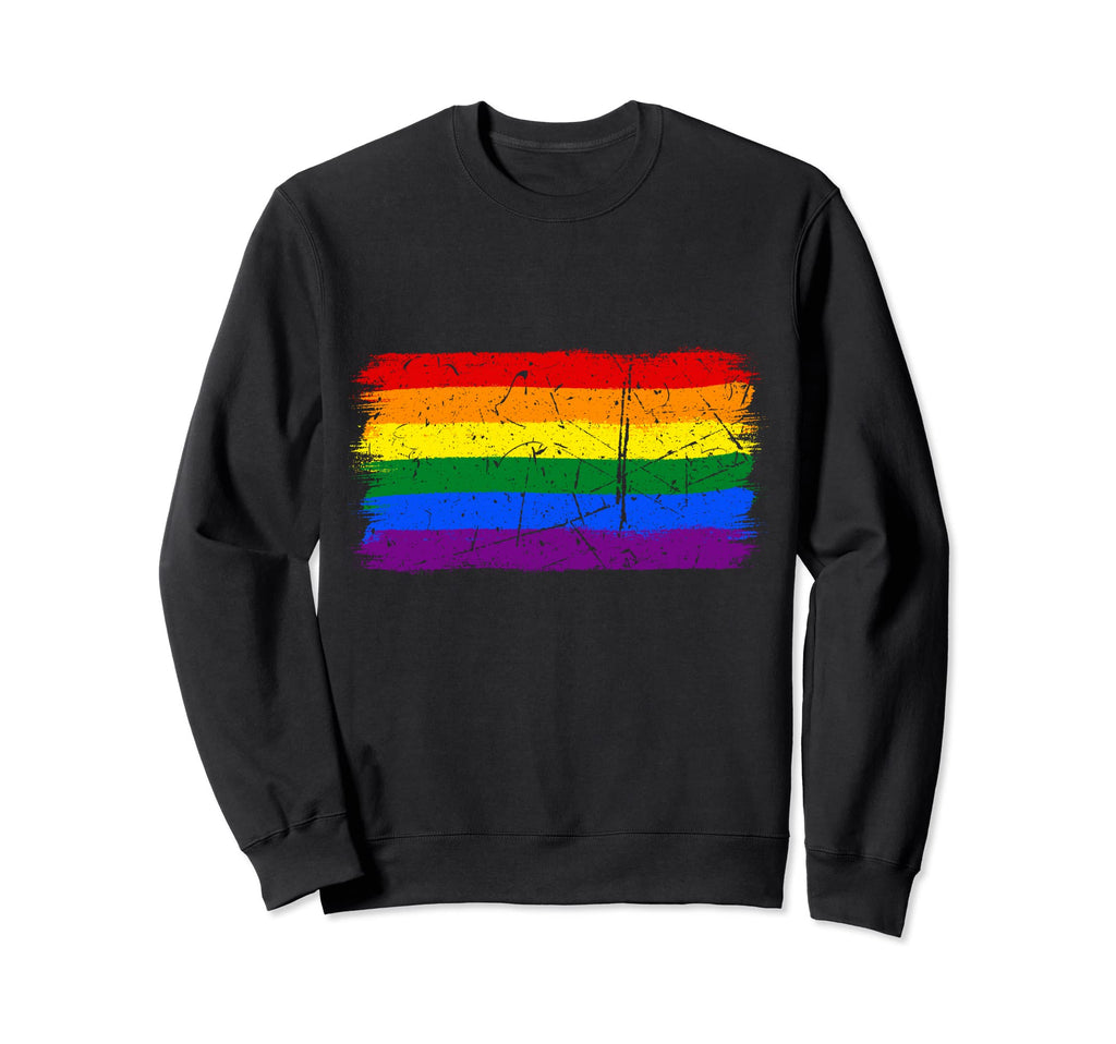 Lgbtq Support Rainbow Flag Distressed Sweatshirt - Minimalist Print Unisex - T-Shirt, Sweatshirt, Hoodie