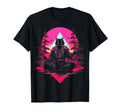 Synthwave Cat Samurai Mediation T-Shirt - Trendy Graphic for Adults - T-Shirt, Sweatshirt, Hoodie