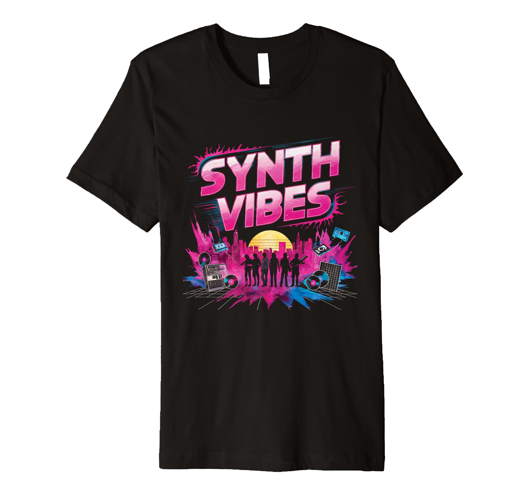1980S Synthwave Synth Vibes Watercolor Art T-Shirt - Trendy Graphic Unisex - T-Shirt, Sweatshirt, Hoodie