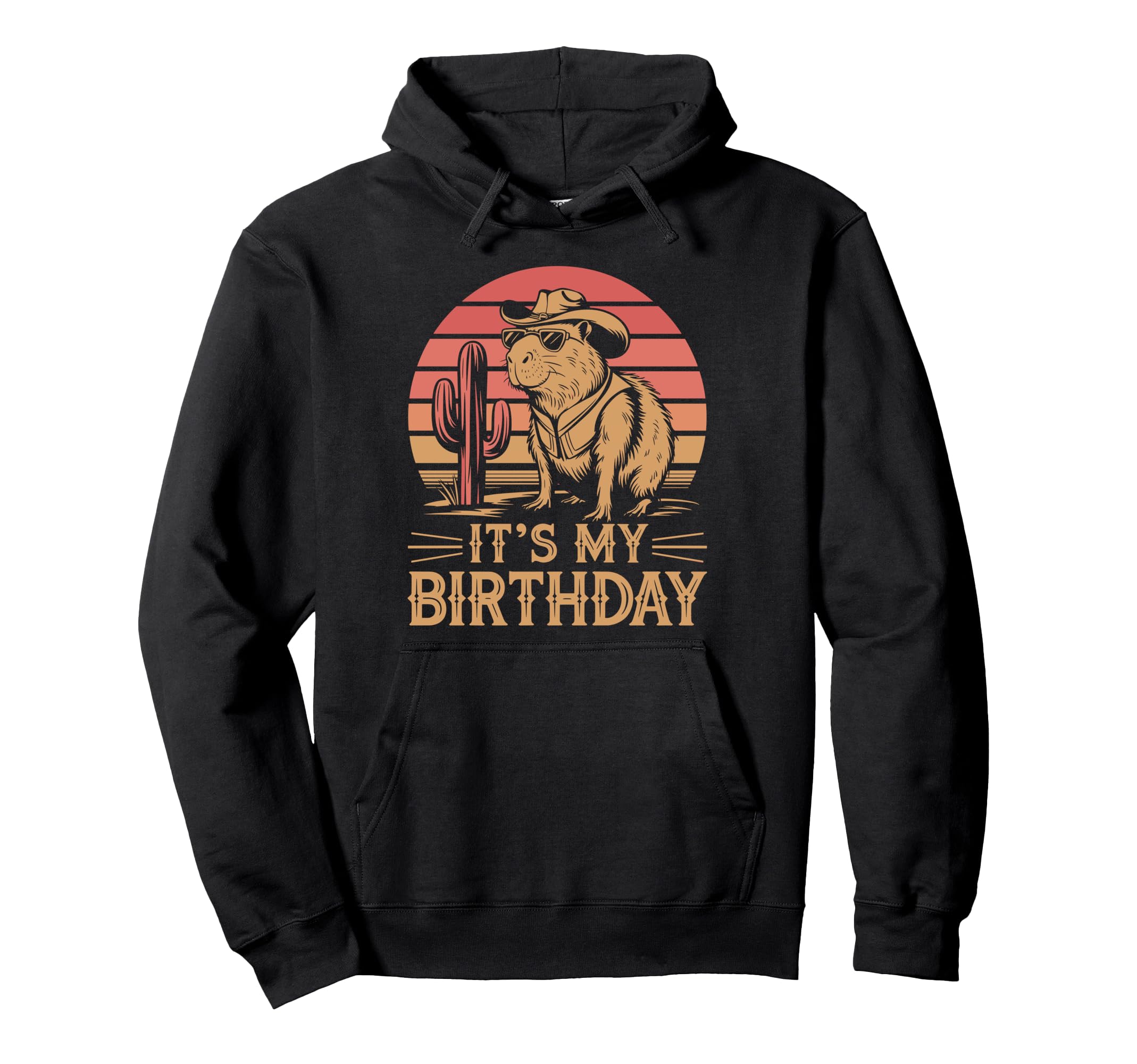 Capybara Cowboy Funny Western Birthday Hoodie - Minimalist Print Men Women - T-Shirt, Sweatshirt, Hoodie