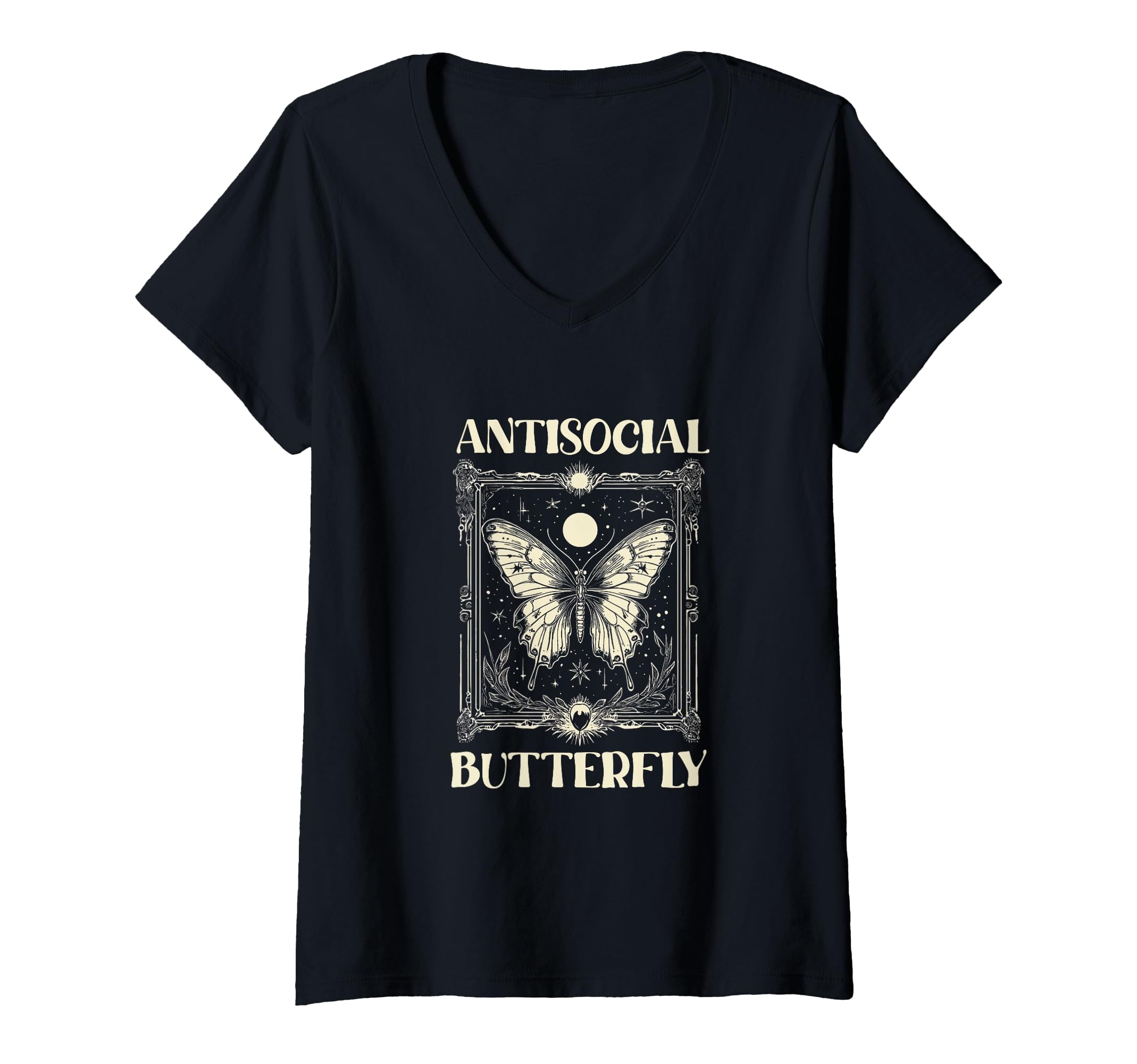 Womens Antisocial Butterfly V Neck T-Shirt - Novelty Apparel Men Women - T-Shirt, Sweatshirt, Hoodie