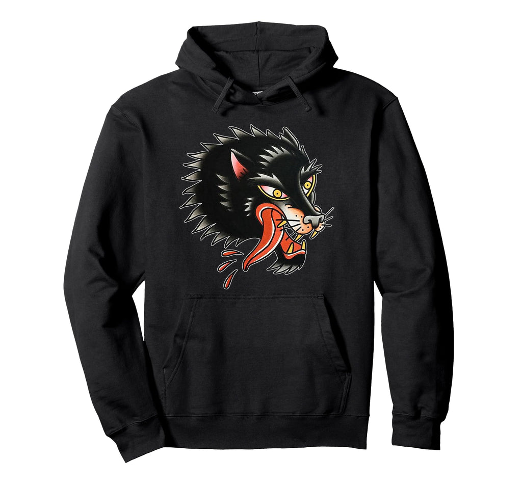 Wolf Head Traditional Tattoo Flash Hoodie - Custom Art Print Men Women - T-Shirt, Sweatshirt, Hoodie