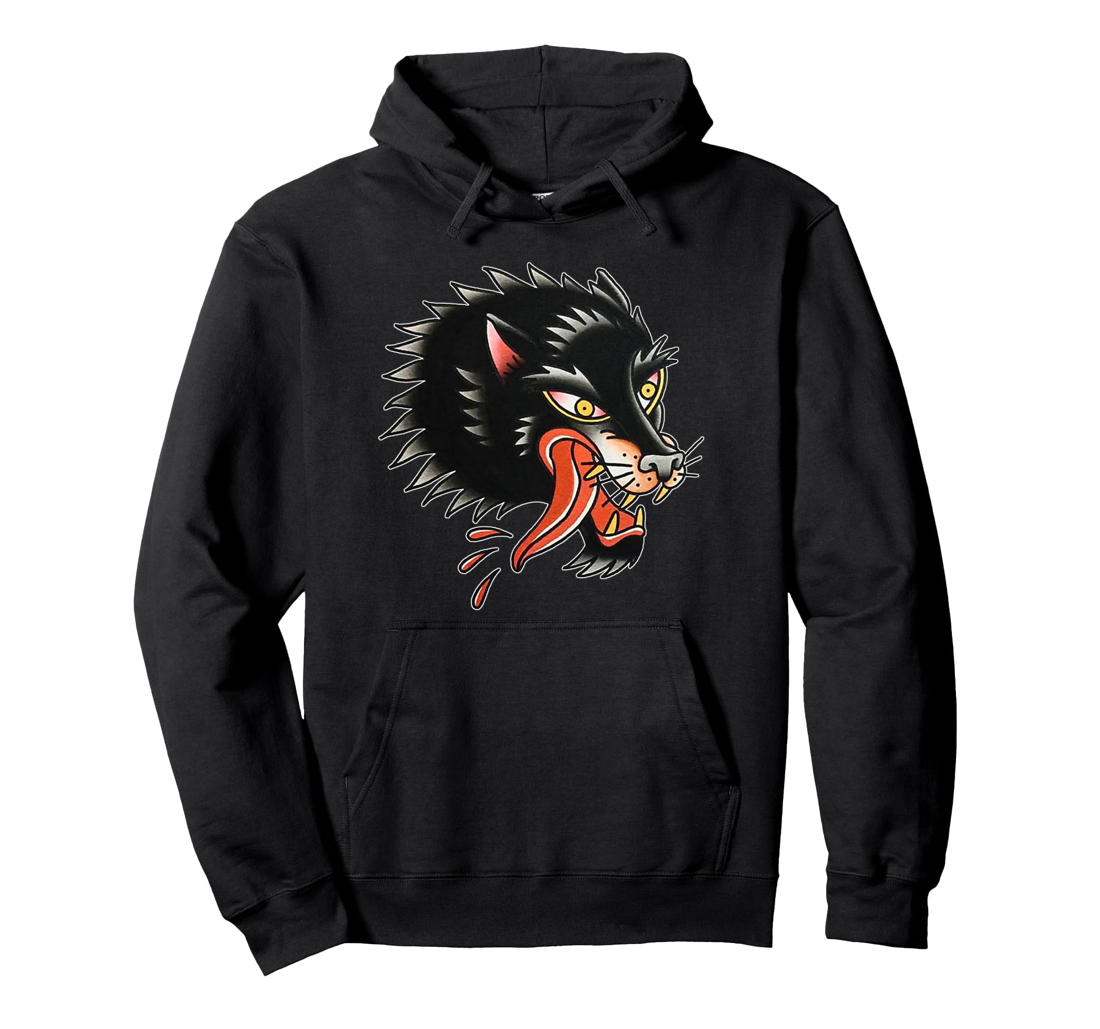 Wolf Head Traditional Tattoo Flash Hoodie - Custom Art Print Men Women - T-Shirt, Sweatshirt, Hoodie