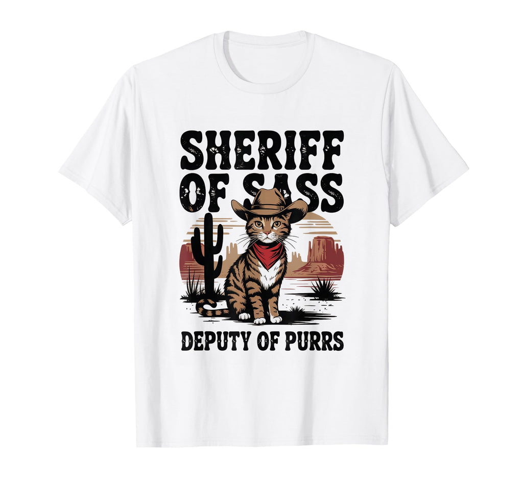 Sheriff Sass Deputy Purrs Cowboy T-Shirt - Minimalist Print for Adults - T-Shirt, Sweatshirt, Hoodie