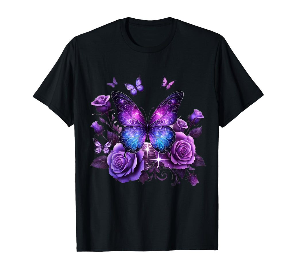 Beautiful Butterfly Purple Rose T-Shirt - Aesthetic Graphic Men Women - T-Shirt, Sweatshirt, Hoodie