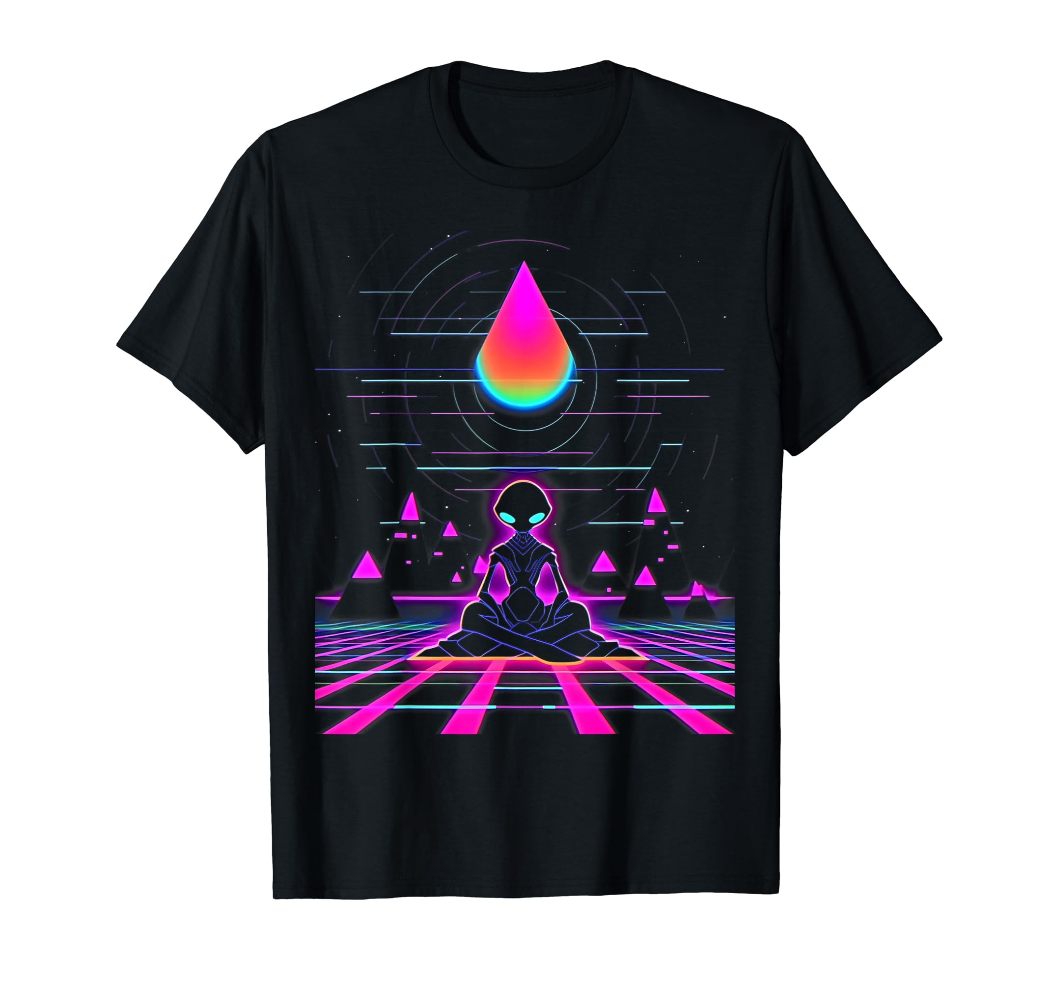 Synthwave Alien Buddha Cyberpunk 80S Sci Fi T-Shirt - Graphic Print Unisex - T-Shirt, Sweatshirt, Hoodie