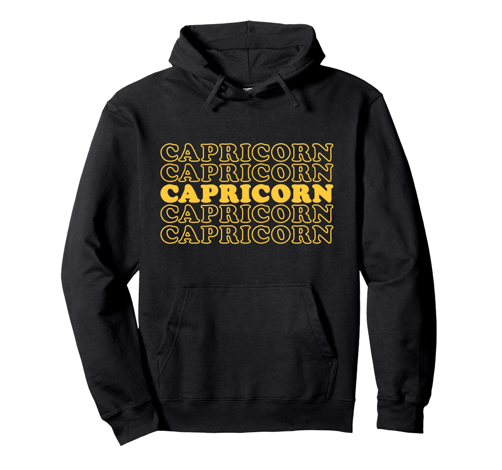 Capricorn Zodiac Stacked Typography Hoodie - Graphic Print Unisex - T-Shirt, Sweatshirt, Hoodie