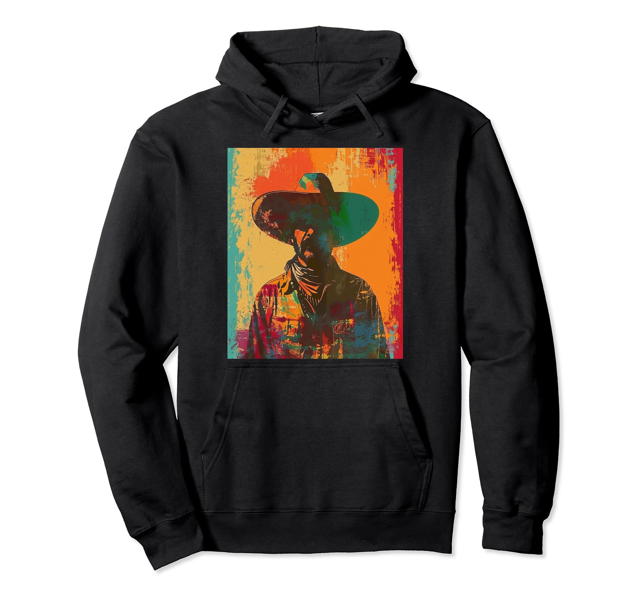 1950S Western Mexican Cowboy Sombrero Art Hoodie - Minimalist Print Unisex - T-Shirt, Sweatshirt, Hoodie