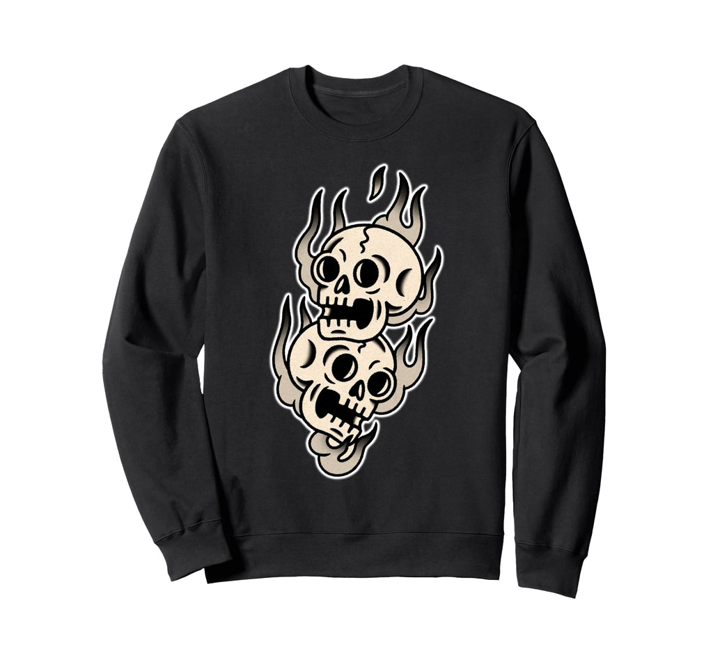 Skulls X Flames Tattoo Flash Sweatshirt - Novelty Apparel Unisex - T-Shirt, Sweatshirt, Hoodie