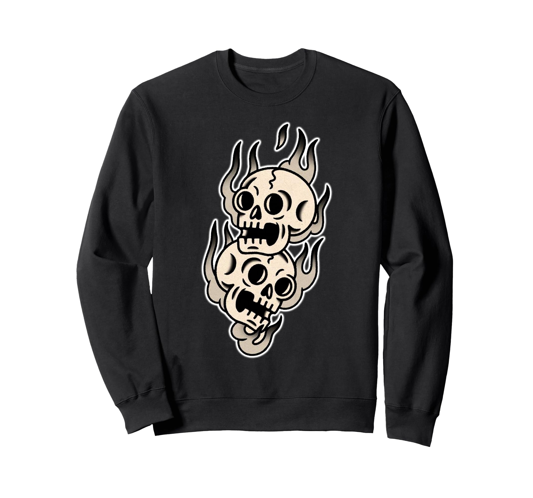 Skulls X Flames Tattoo Flash Sweatshirt - Novelty Apparel Unisex - T-Shirt, Sweatshirt, Hoodie