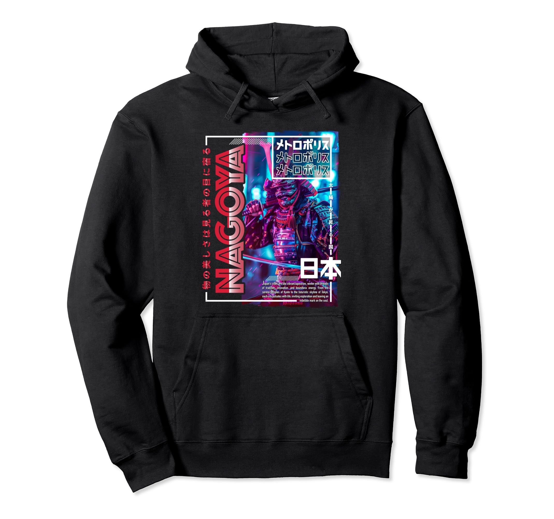 Nagoya City 80S Synthwave Samurai Japan Hoodie - Unique Graphic for Adults - T-Shirt, Sweatshirt, Hoodie