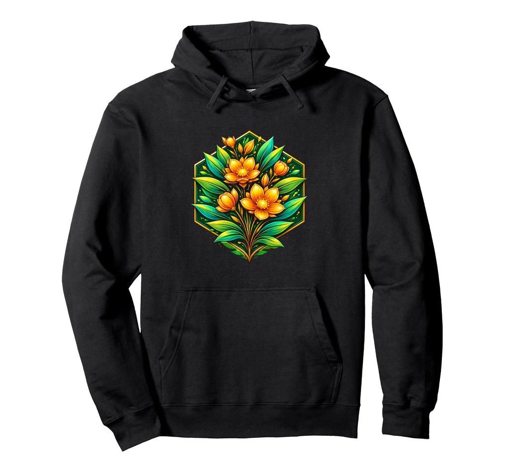Floral Hexagon Botanical Yellow Hoodie - Casual Everyday Wear for Adults - T-Shirt, Sweatshirt, Hoodie