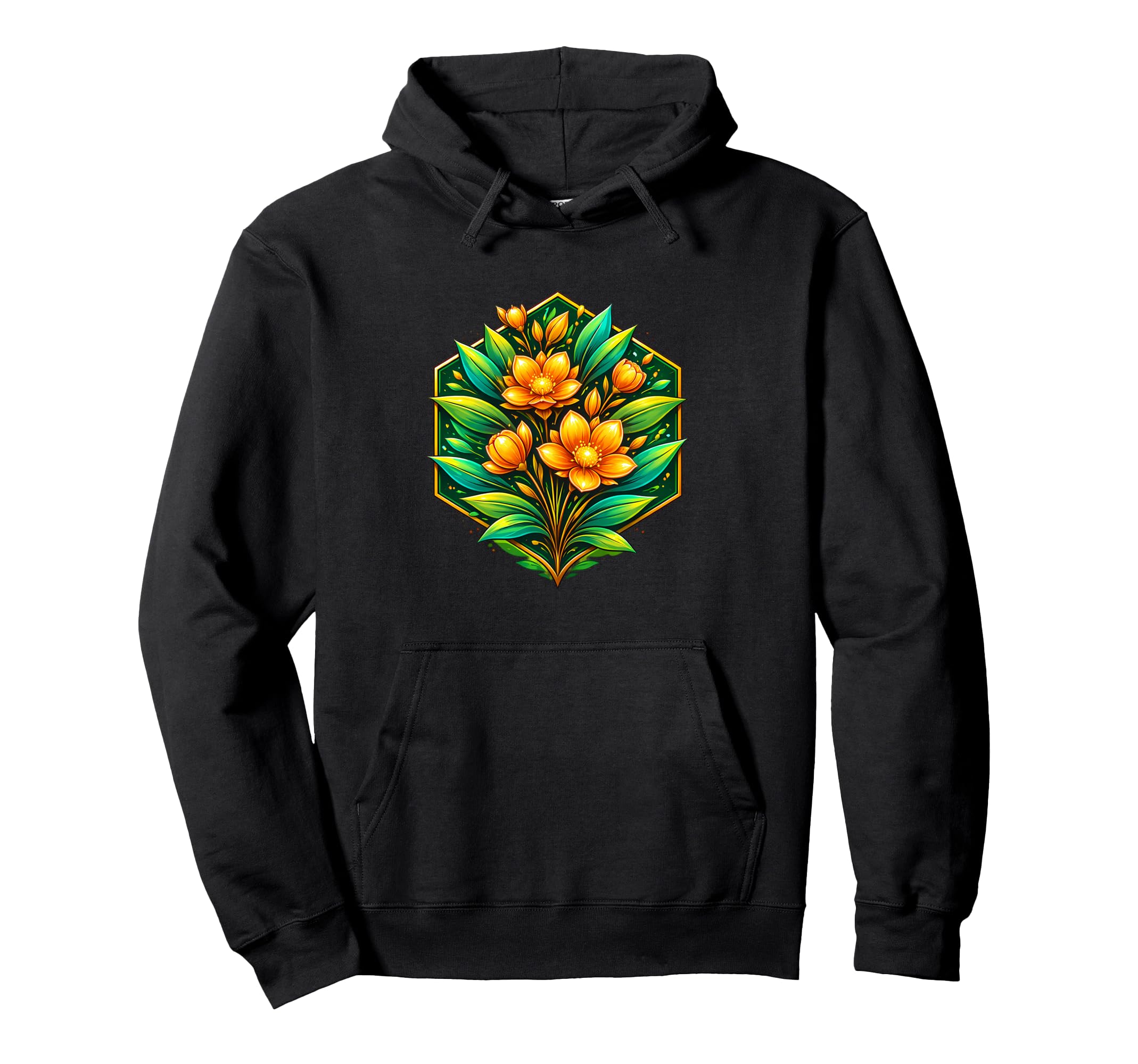 Floral Hexagon Botanical Yellow Hoodie - Casual Everyday Wear for Adults - T-Shirt, Sweatshirt, Hoodie