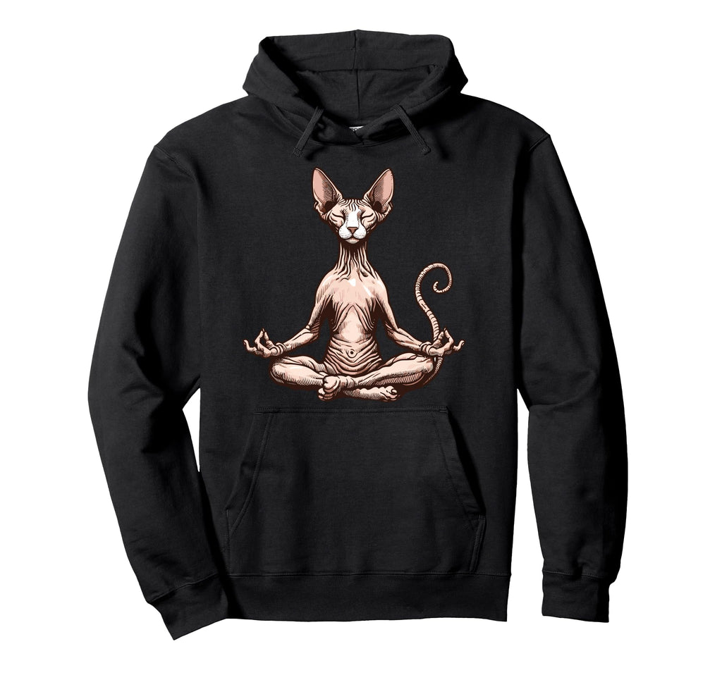 Meditation Sphynx Hairless Cat Yoga Hoodie - Custom Art Print for Adults - T-Shirt, Sweatshirt, Hoodie