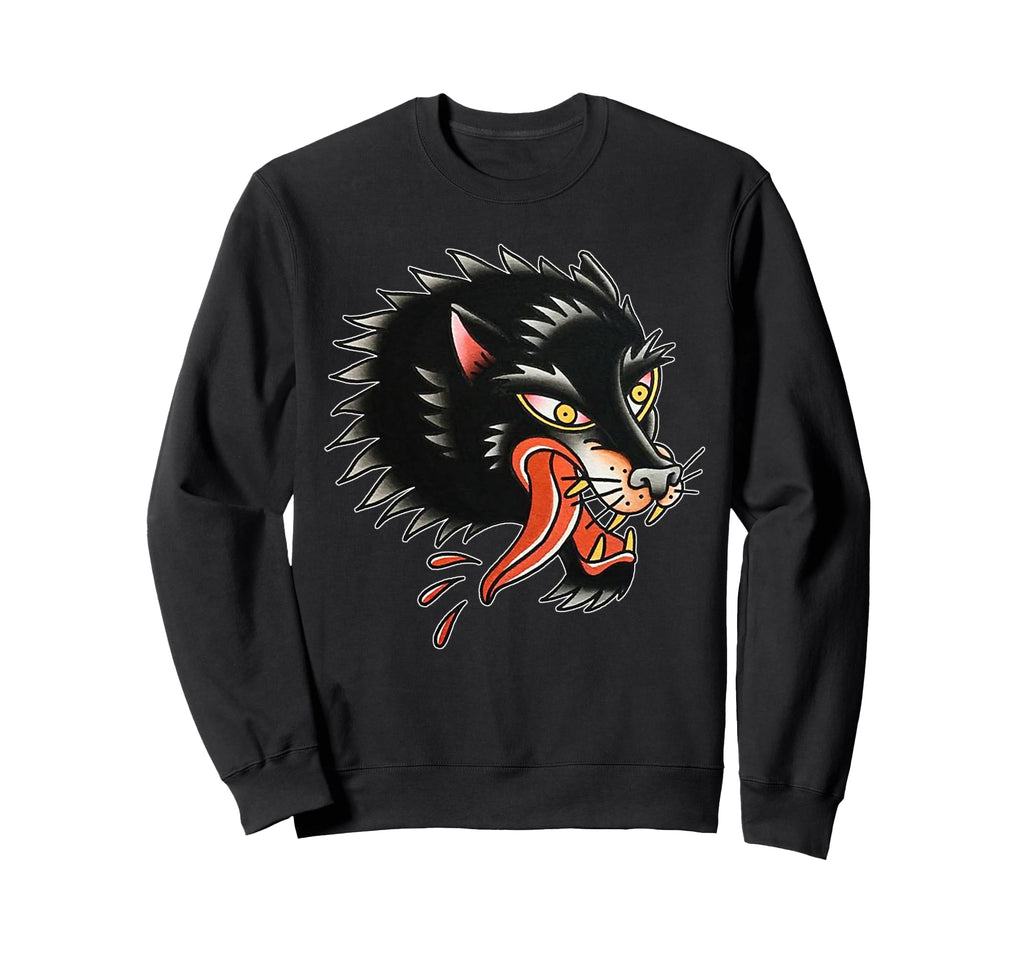 Wolf Head Traditional Tattoo Flash Sweatshirt - Novelty Apparel for Adults - T-Shirt, Sweatshirt, Hoodie
