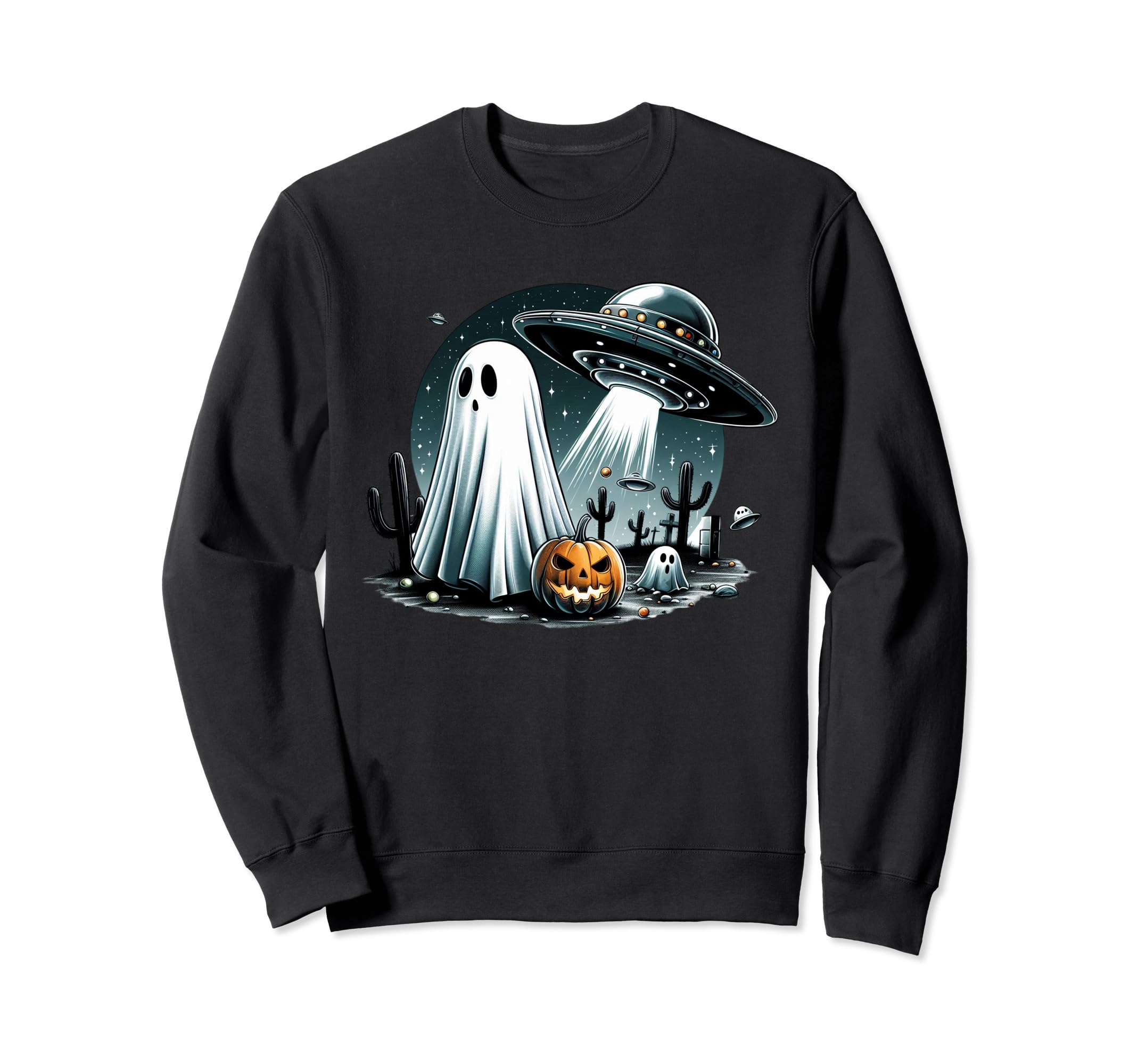 Spooky Ghost Funny Ufo Halloween Boo Sweatshirt - Unique Graphic Men Women - T-Shirt, Sweatshirt, Hoodie