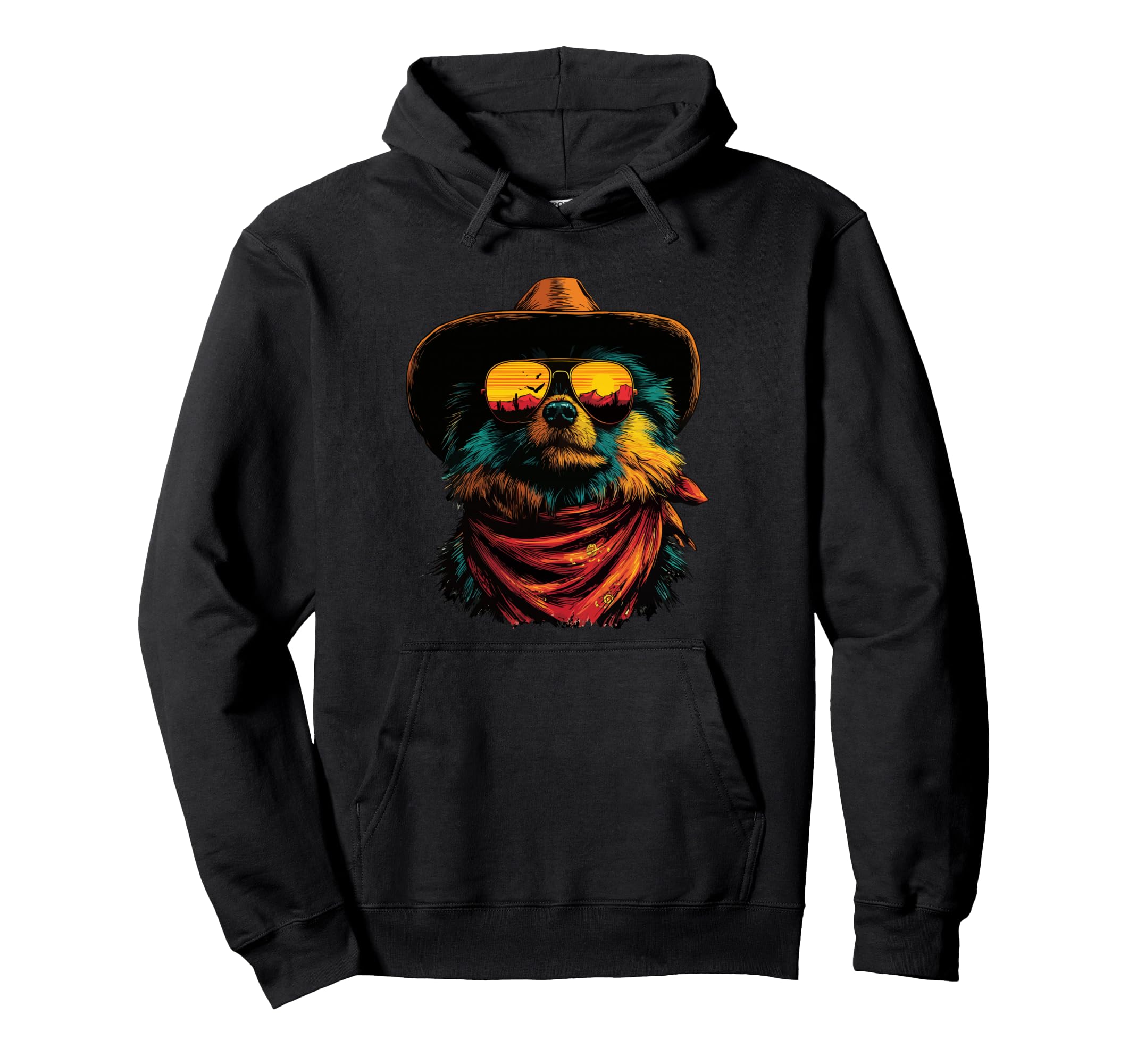 Pomeranian Sunglasses Cowboy Dog Sunset Hoodie - Unique Graphic Men Women - T-Shirt, Sweatshirt, Hoodie