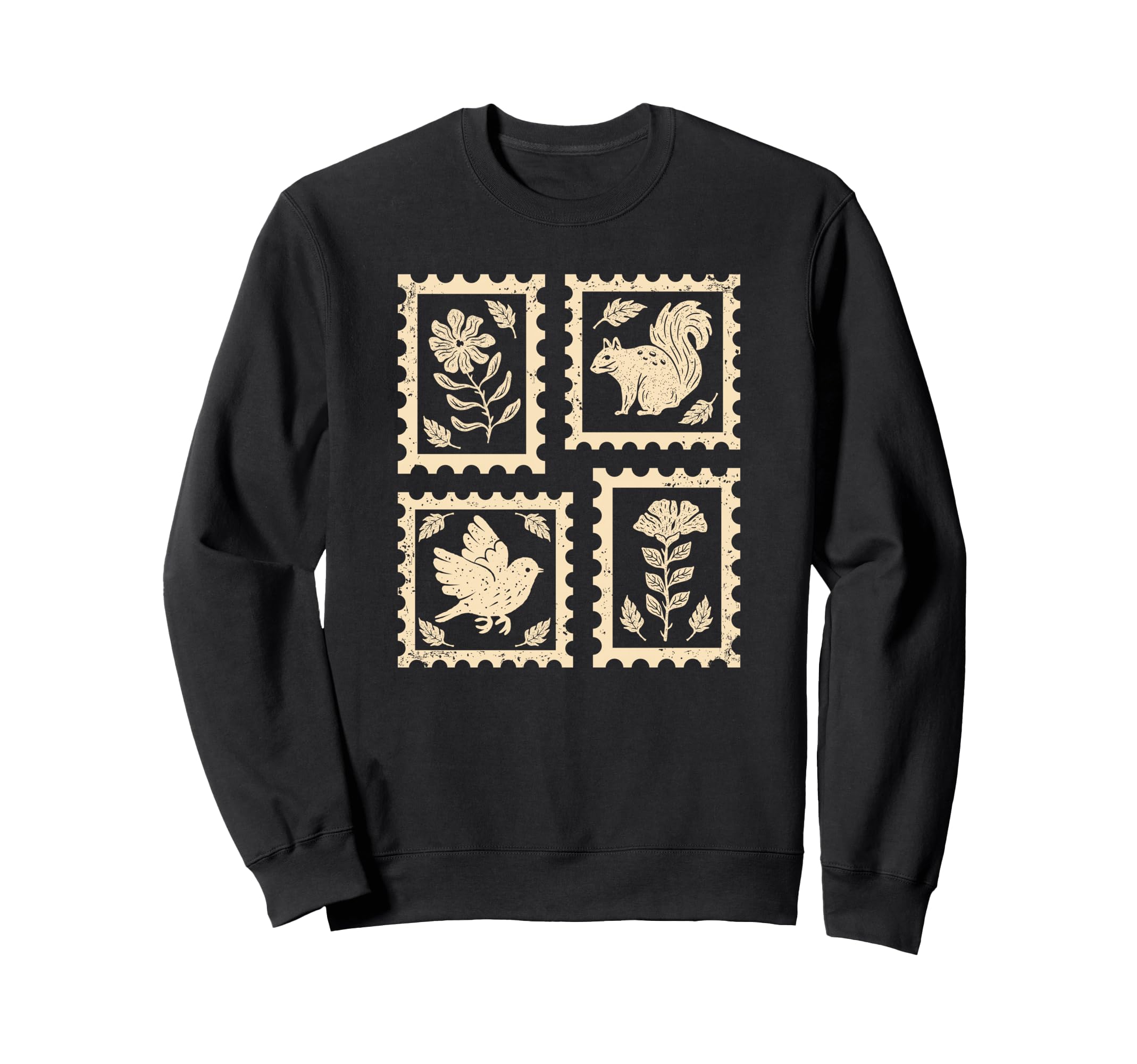 Stamp Fall Vibes Linocut Forest Sweatshirt - Graphic Print for Adults - T-Shirt, Sweatshirt, Hoodie