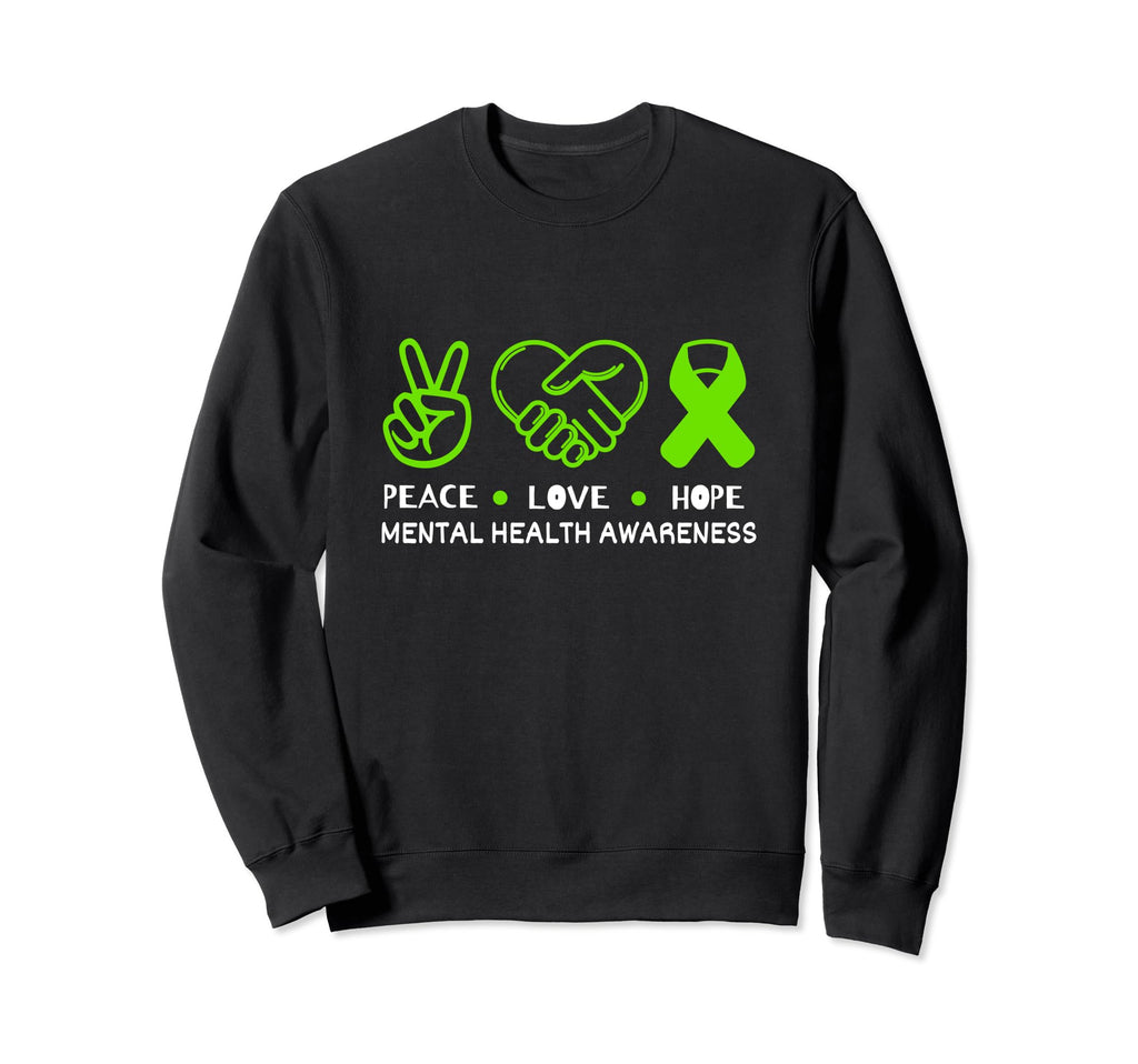 Peace Love Hope Green Ribbon Sweatshirt - Aesthetic Graphic Men Women - T-Shirt, Sweatshirt, Hoodie