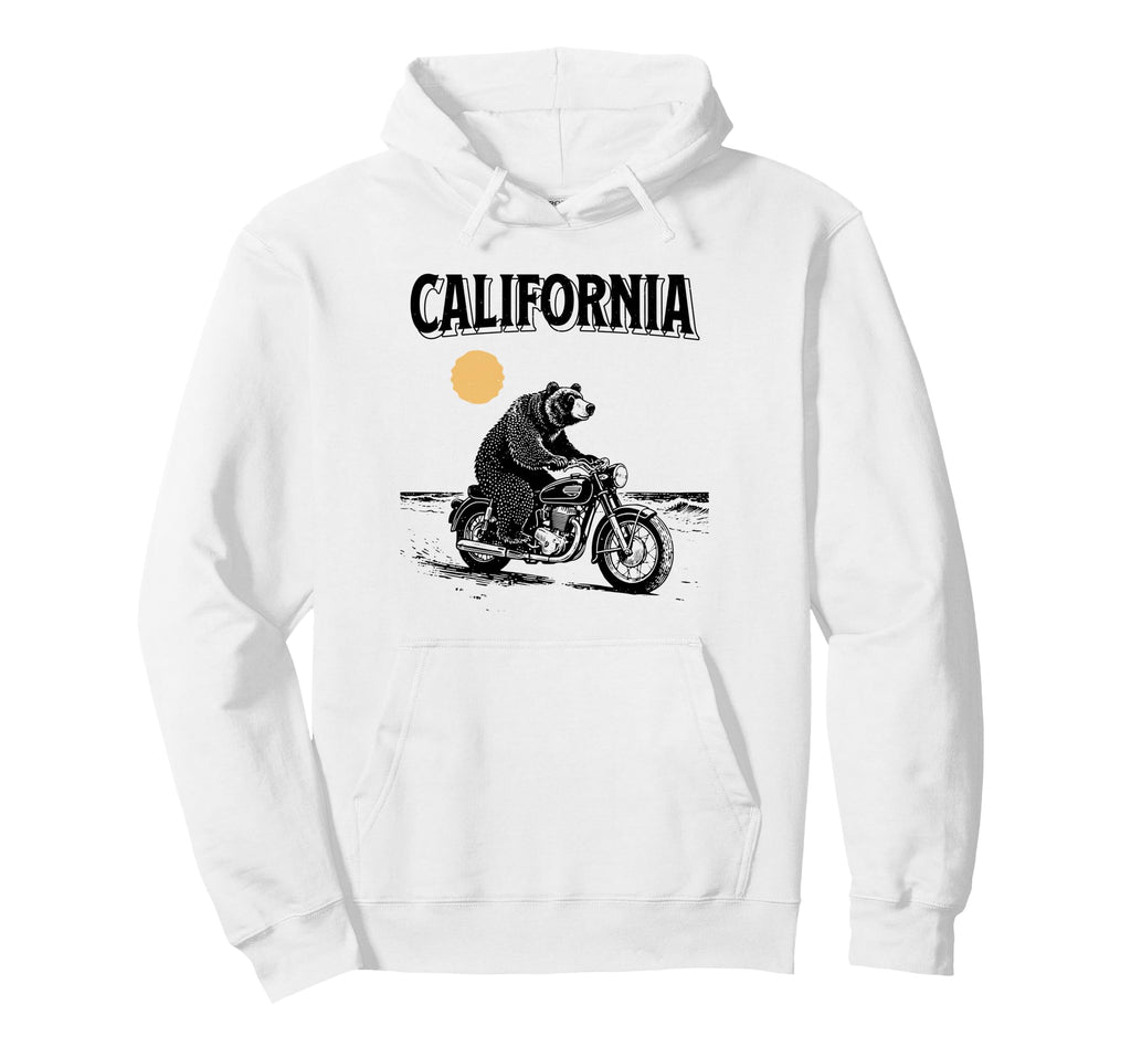 California Bear Riding Motorcycle Hoodie - Minimalist Print for Adults - T-Shirt, Sweatshirt, Hoodie