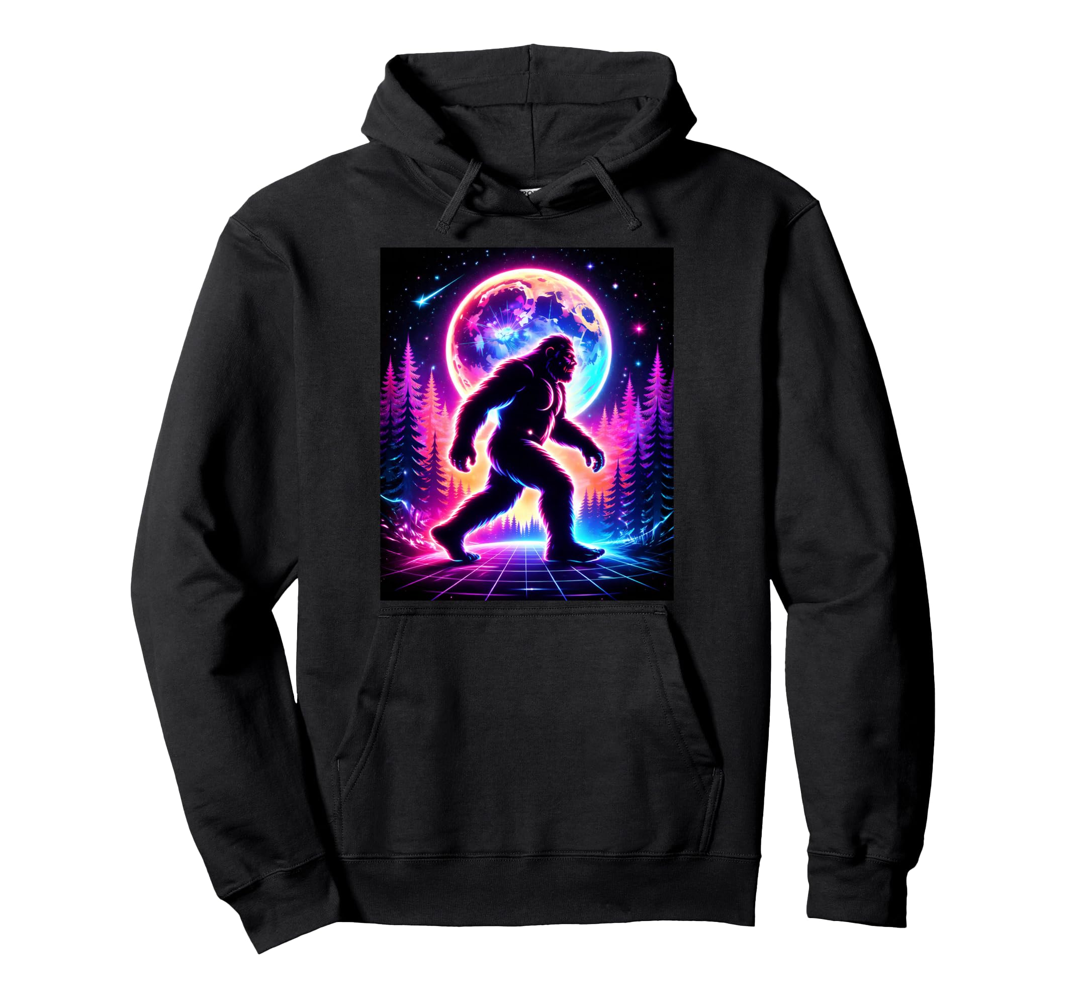 Sasquatch Bigfoot Vaporwave Hoodie - Aesthetic Graphic for Adults - T-Shirt, Sweatshirt, Hoodie
