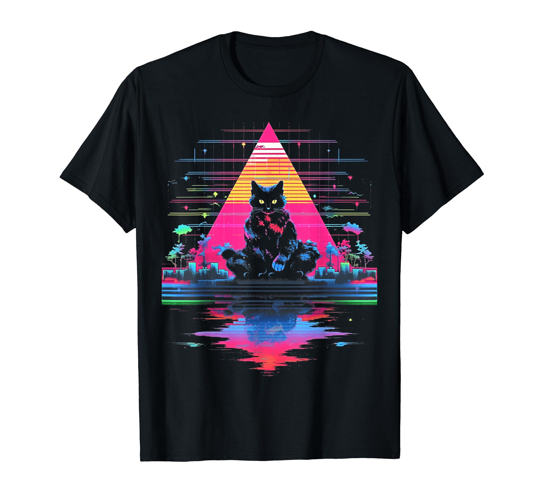 Synthwave Cat Samurai Mediation T-Shirt - Unique Graphic Men Women - T-Shirt, Sweatshirt, Hoodie