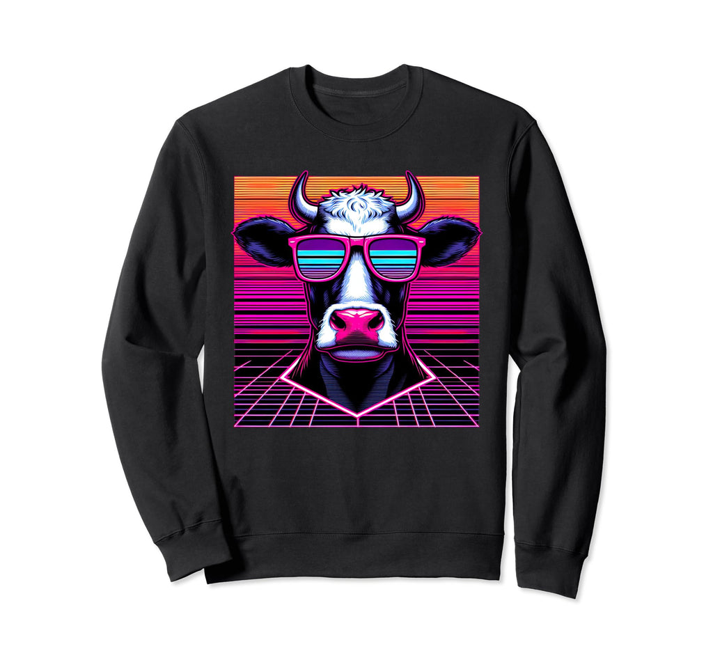 Synthwave Cow Sunglasses Vaporwave Sweatshirt - Graphic Print for Adults - T-Shirt, Sweatshirt, Hoodie