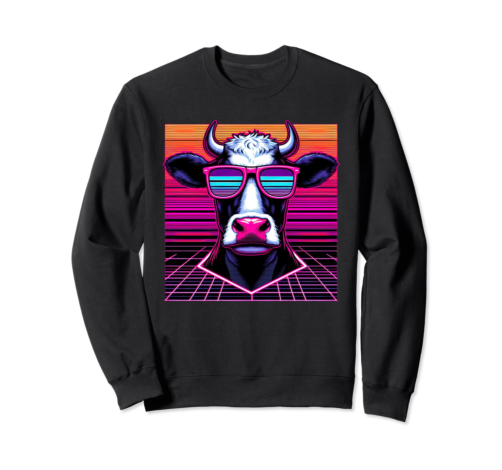 Synthwave Cow Sunglasses Vaporwave Sweatshirt - Graphic Print for Adults - T-Shirt, Sweatshirt, Hoodie