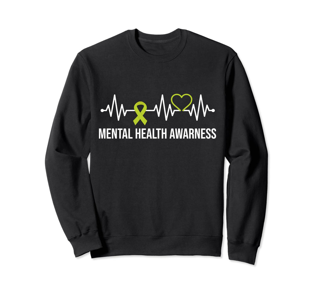 Green Ribbon Heart Beat Mental Sweatshirt - Fun Novelty Design Unisex - T-Shirt, Sweatshirt, Hoodie