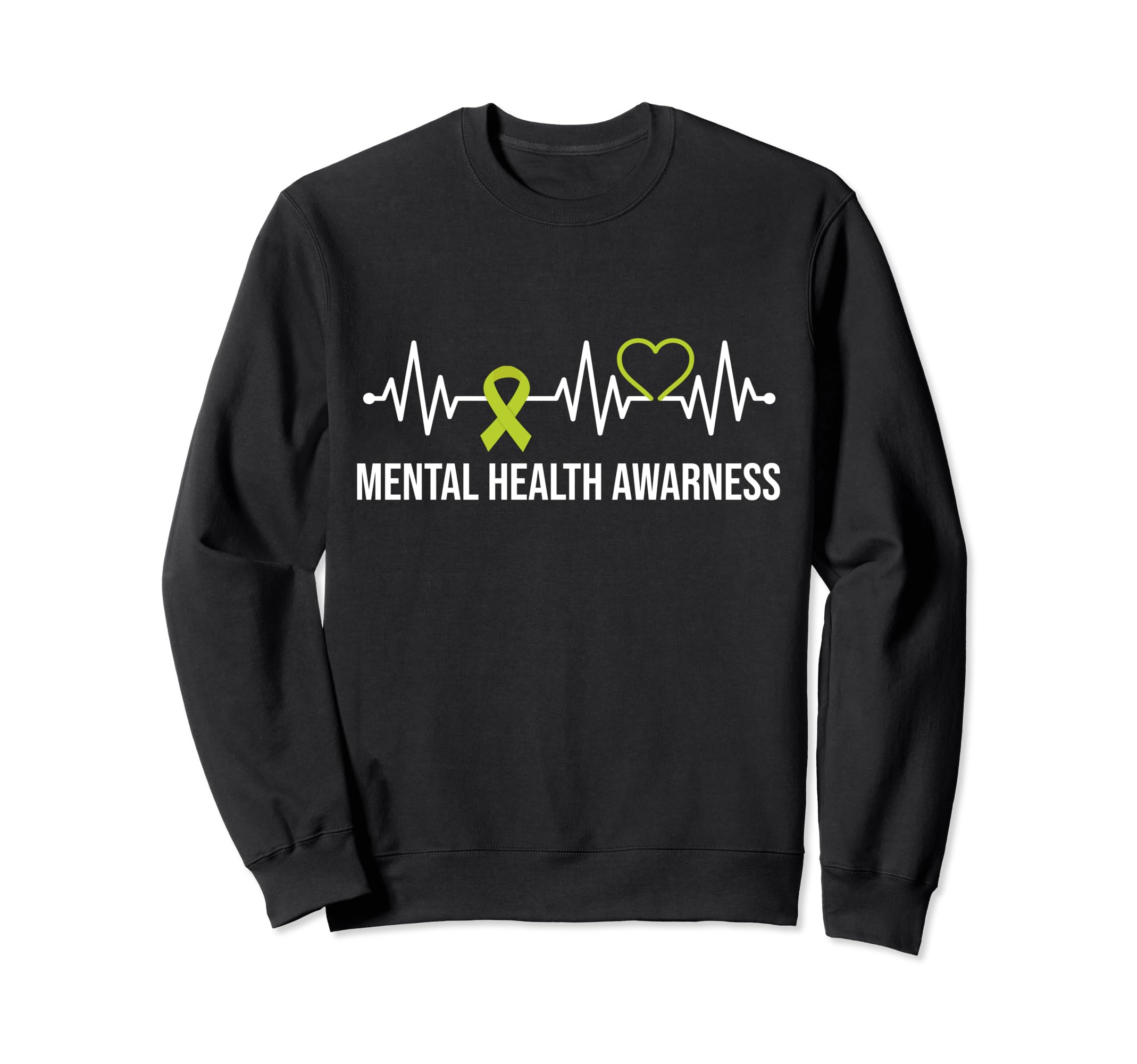 Green Ribbon Heart Beat Mental Sweatshirt - Fun Novelty Design Unisex - T-Shirt, Sweatshirt, Hoodie