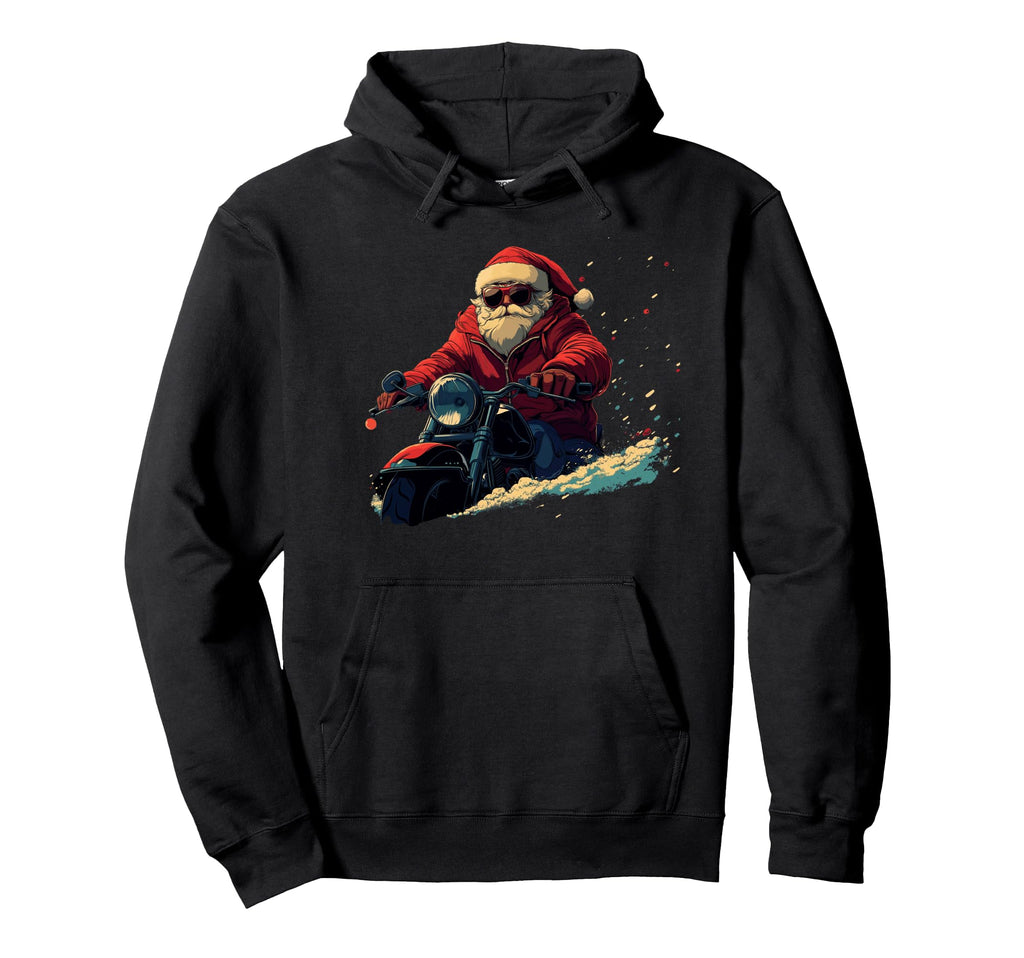 Santa Riding Motorcycle Bike Hoodie - Fun Novelty Design Unisex - T-Shirt, Sweatshirt, Hoodie