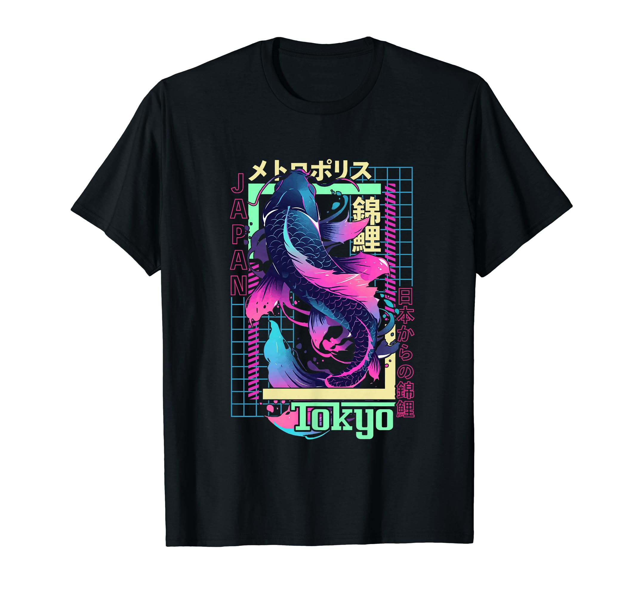 Tokyo City Synthwave 80S Koi Carp T-Shirt - Aesthetic Graphic for Adults - T-Shirt, Sweatshirt, Hoodie