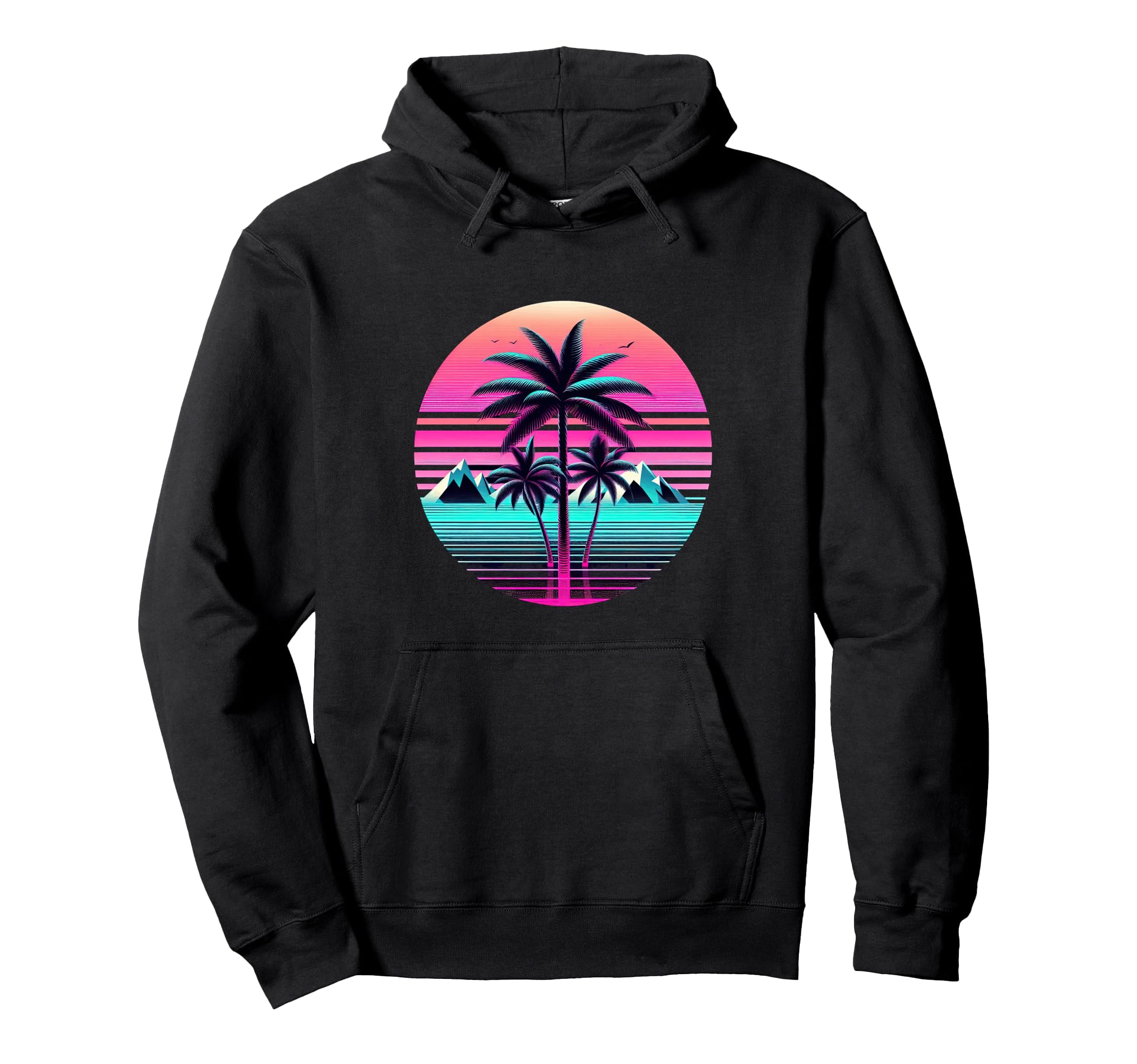 80S Vaporwave Aesthetic Palm Trees Sunset Hoodie - Custom Art Print Unisex - T-Shirt, Sweatshirt, Hoodie