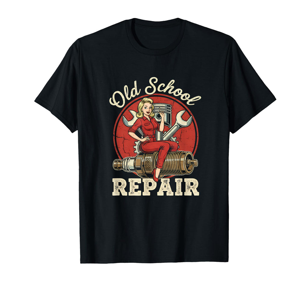 Mechanic Pinup Garage Repair T-Shirt - Aesthetic Graphic for Adults - T-Shirt, Sweatshirt, Hoodie