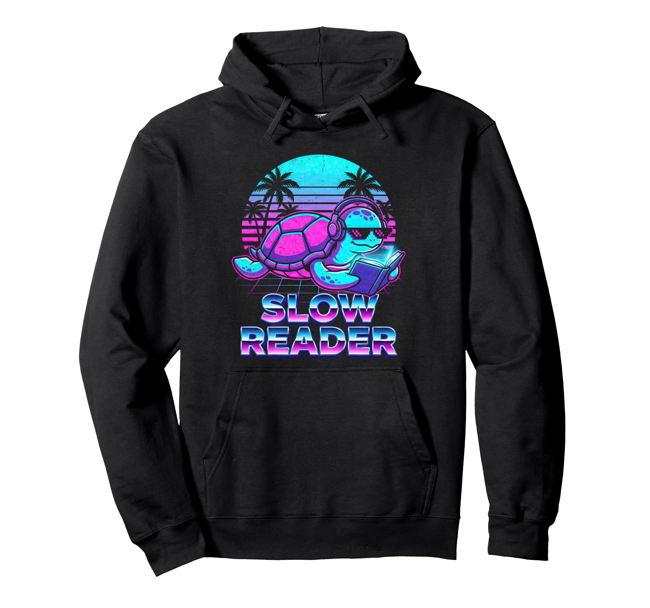 Turtle Book Reading Slow Reader 80S Hoodie - Graphic Print for Adults - T-Shirt, Sweatshirt, Hoodie
