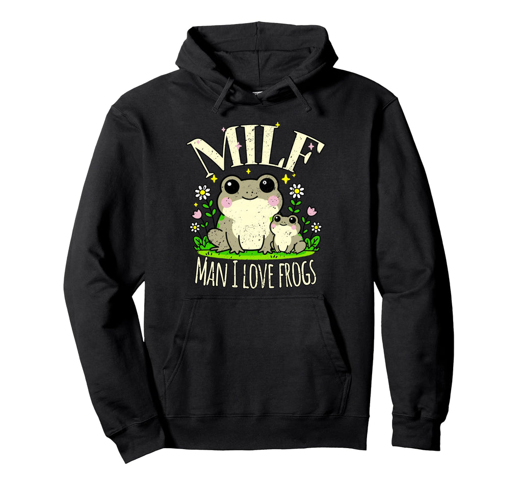 Funny Milf I Love Frogs Distressed Hoodie - Aesthetic Graphic Men Women - T-Shirt, Sweatshirt, Hoodie