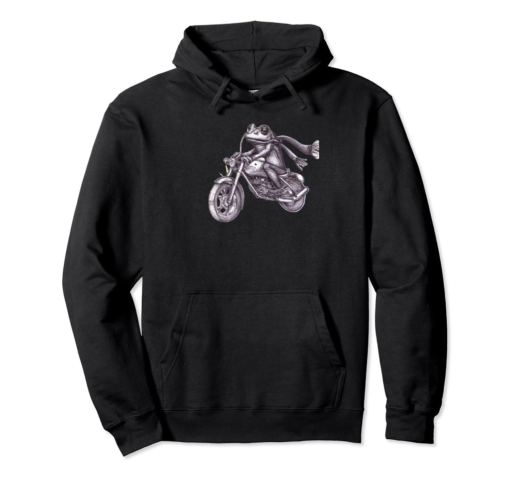 Frog Riding Motorcycle Scarf Flying Hoodie - Aesthetic Graphic Men Women - T-Shirt, Sweatshirt, Hoodie