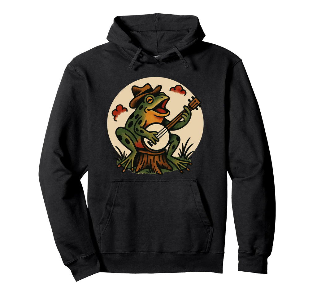 Frog Banjo Tattoo Flash American Tattoos Hoodie - Fun Novelty Design Unisex - T-Shirt, Sweatshirt, Hoodie