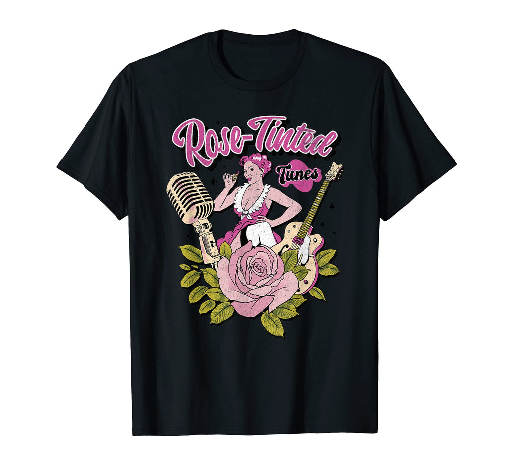 Rose Tinted Tunes Music Lover Pin Up T-Shirt - Graphic Print for Adults - T-Shirt, Sweatshirt, Hoodie