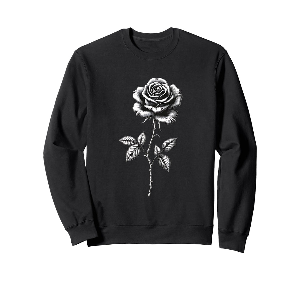 Black And White Rose Illustration Sweatshirt - Aesthetic Graphic Unisex - T-Shirt, Sweatshirt, Hoodie