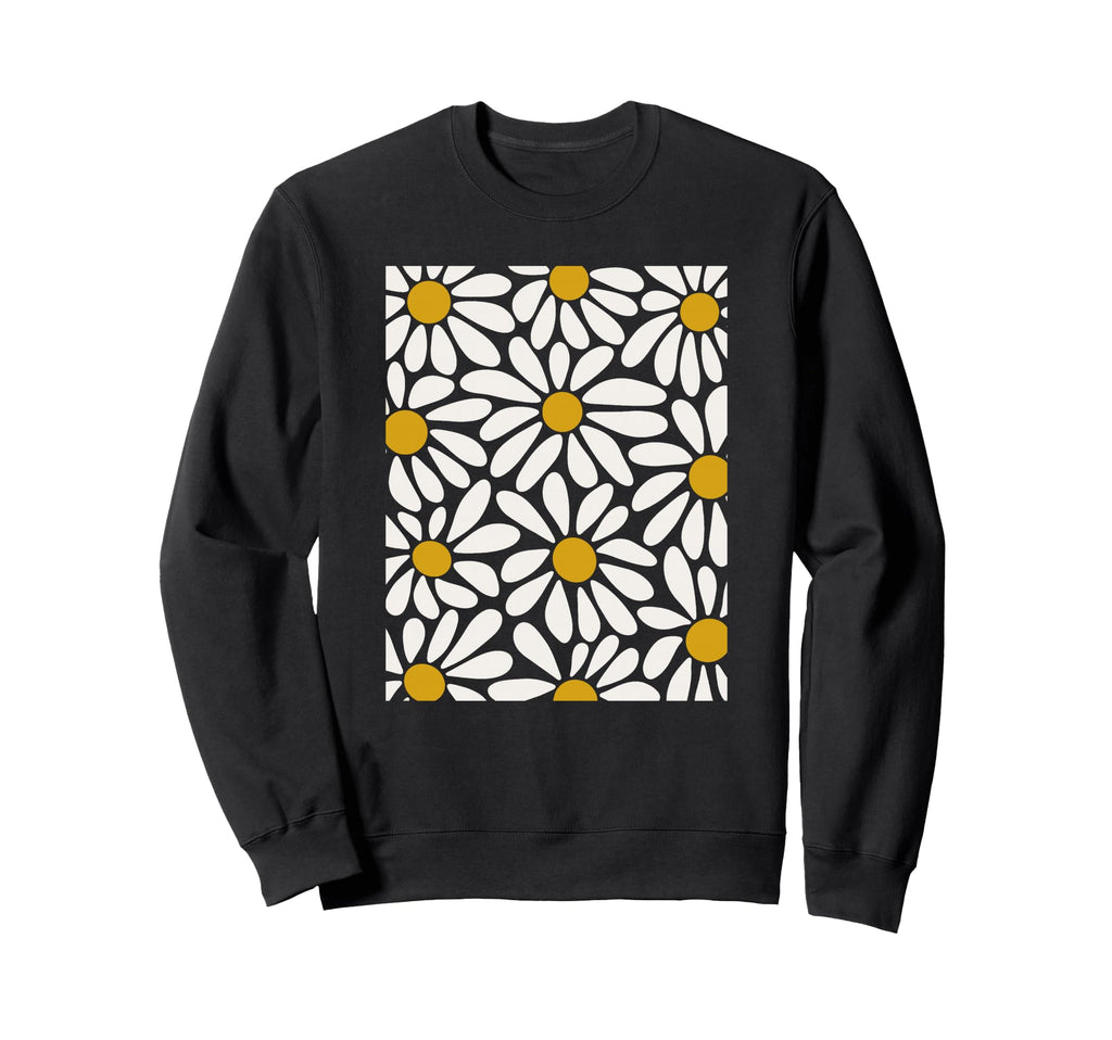 Boho White Daisy Floral Sweatshirt - Casual Everyday Wear for Adults - T-Shirt, Sweatshirt, Hoodie