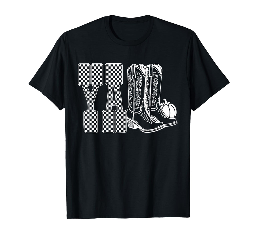 Yall Cowboy Boots Checkered Western T-Shirt - Aesthetic Graphic Men Women - T-Shirt, Sweatshirt, Hoodie