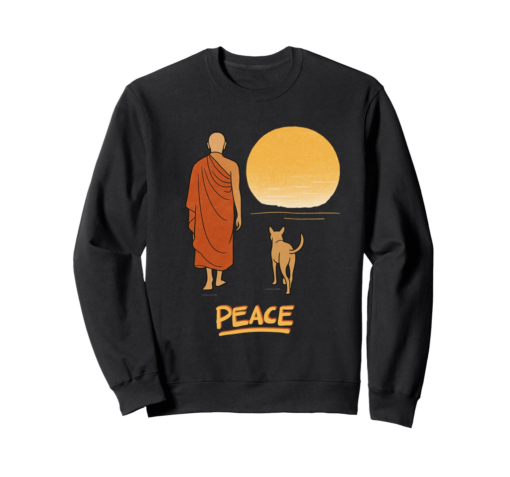 Peace Walking Monk Dog Sunset Zen Art Sweatshirt - Graphic Print Unisex - T-Shirt, Sweatshirt, Hoodie