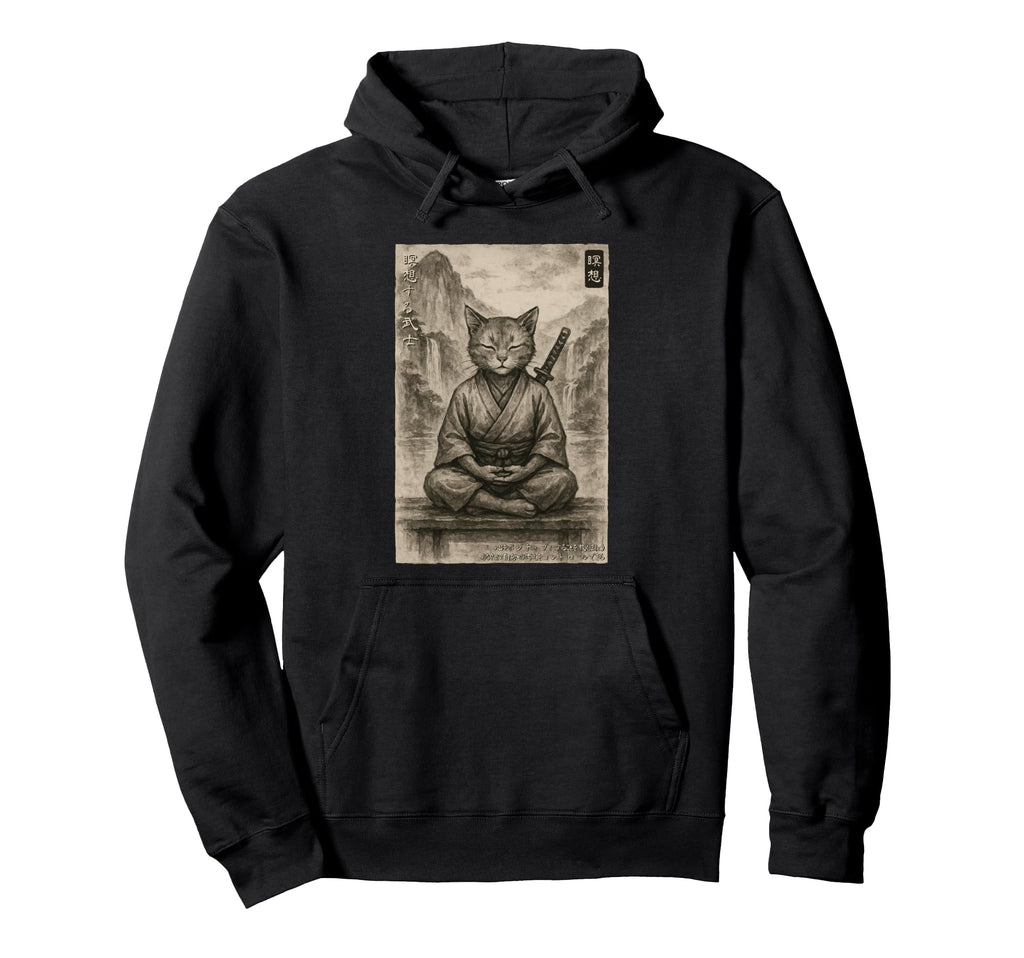 Meditation Samurai Cat Ukiyo E Edo Hoodie - Fun Novelty Design Men Women - T-Shirt, Sweatshirt, Hoodie