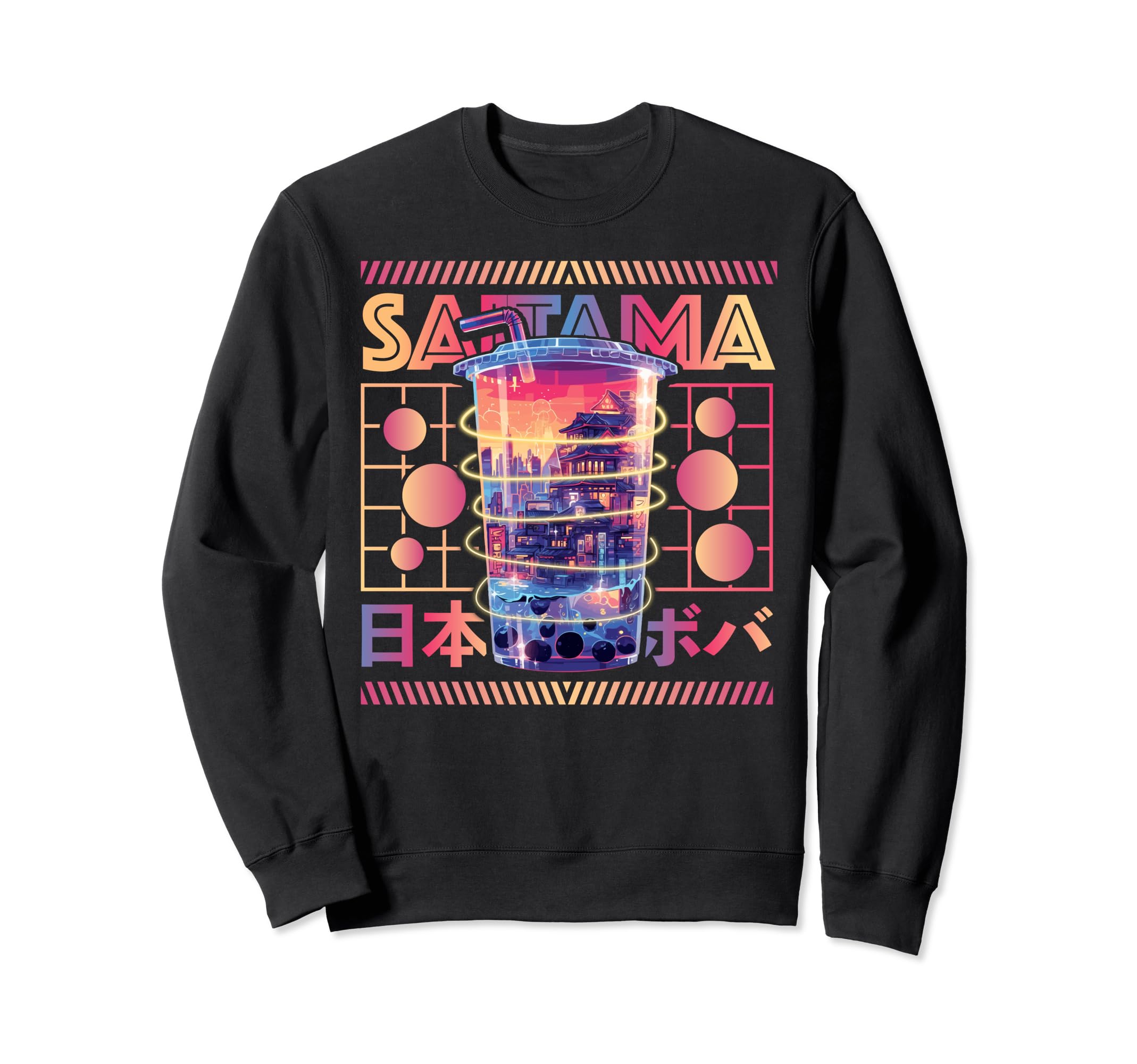 Saitama City 80S Synthwave Boba Sweatshirt - Minimalist Print for Adults - T-Shirt, Sweatshirt, Hoodie